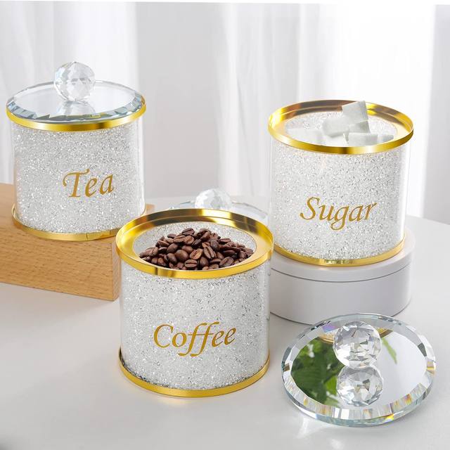 Gold store coffee tea suger canister glass and metal