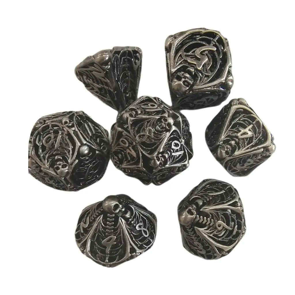 7Pcs Metal Hollow Dices Set D20 D12 D10 D8 D6 D4 MTG DND Games Multi Sides Dices Party Favor for D&D RPG Table Board Games