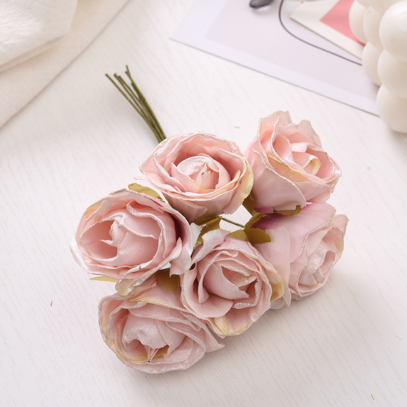 6 Stück künstliche Blumen, 4 cm, Seidenstrauß in leuchtendem Rosa für Hochzeit, Heimdekoration, DIY-Kranz, Geschenkbox, Scrapbook, künstliche Blumen – Detail 12