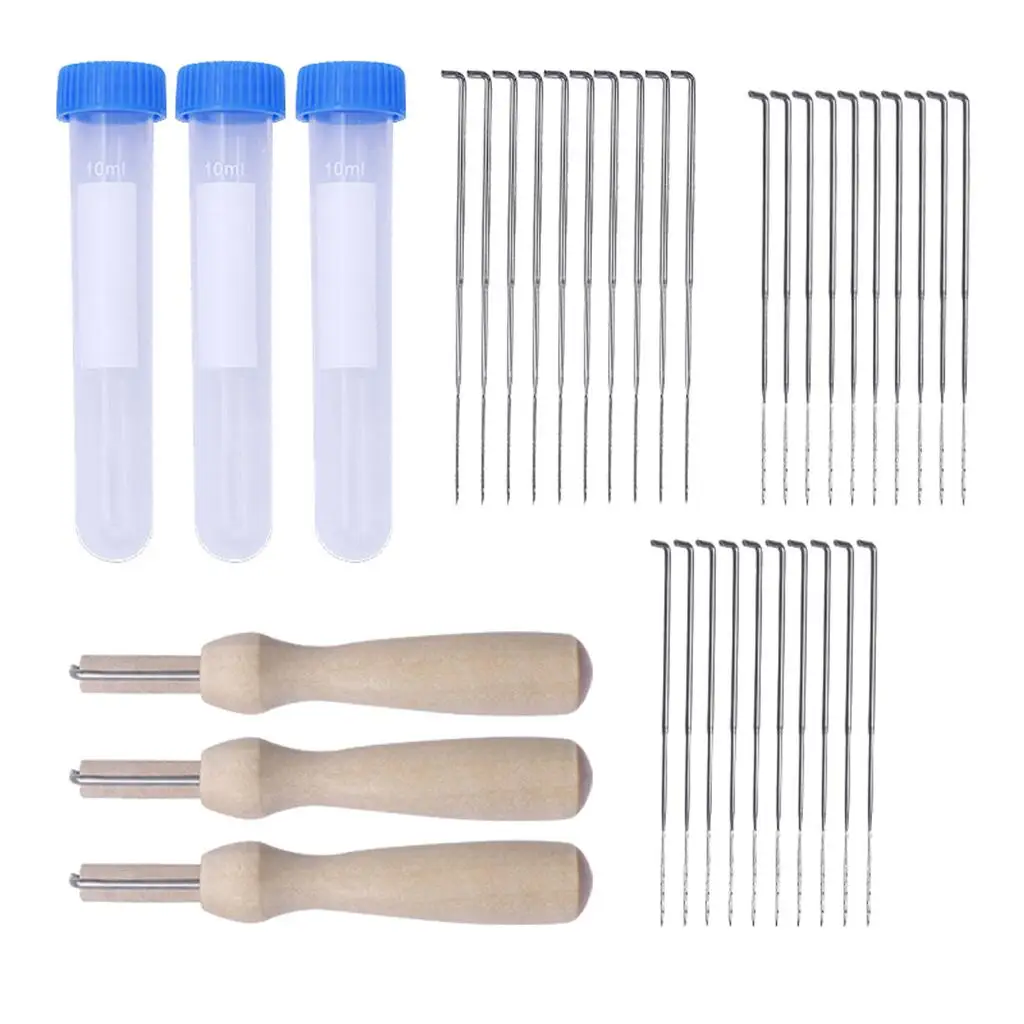 30X Felting  Tool  Starter  Felting Tools for Craft DIY  Sewing Tools with Clear Bottles Wooden Handle 