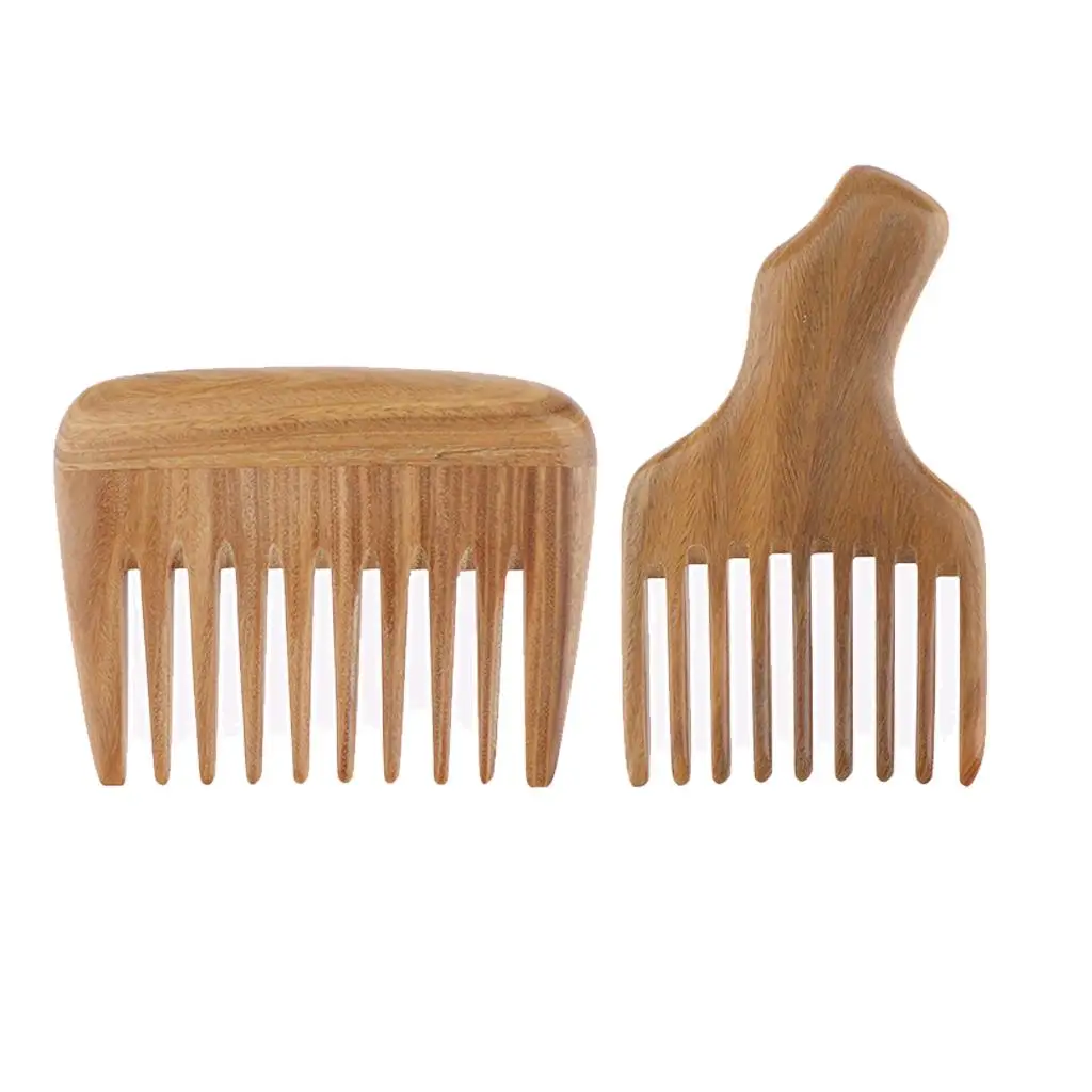 2PCS Natural Wooden Wide  Comb Detangler Anti Static Hairbrush Set Gift