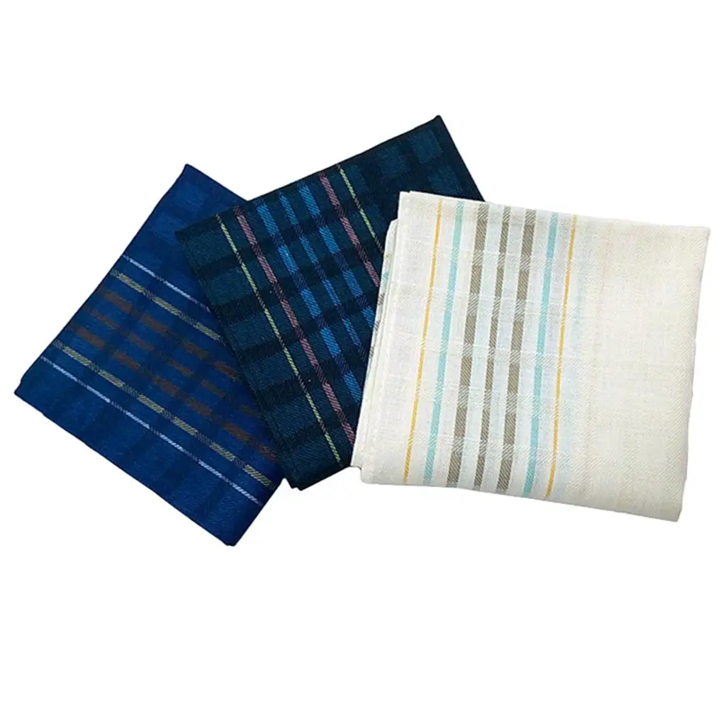 3x Mens Luxury Check Pattern Handkerchiefs   Cotton  Square 43x43cm