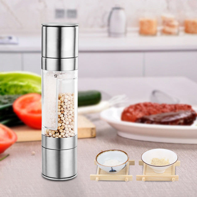 2 in 1 Stainless Steel Portable Manual Salt and Pepper Mill Grinder  Refillable