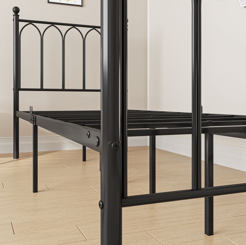 Metal Bed Metal Bed Frame with Slatted Guest Bed Double Bed Frame Youth Bed for Guest Room Bedroom, Black / White 90x190cm