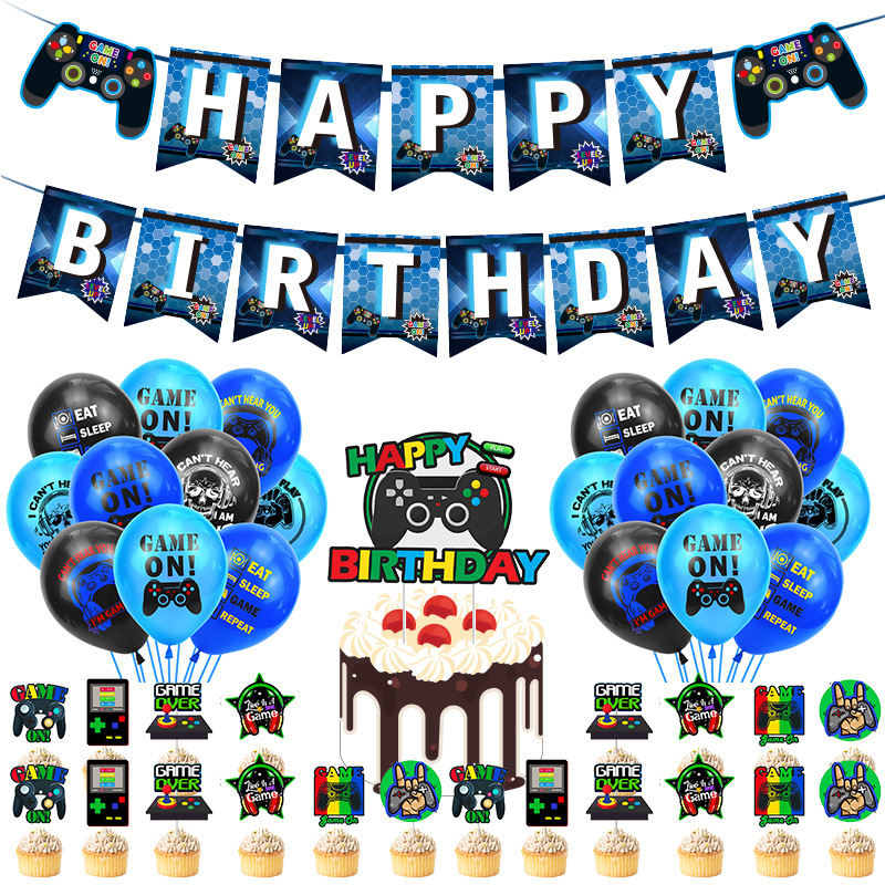 Spiel themen orientierte Party Ballon Set Cartoon Gamepad Kinder Banner Spieler alles Gute zum Geburtstag Backen Kuchen Topper Hintergrund Wand dekoration – Detail 1