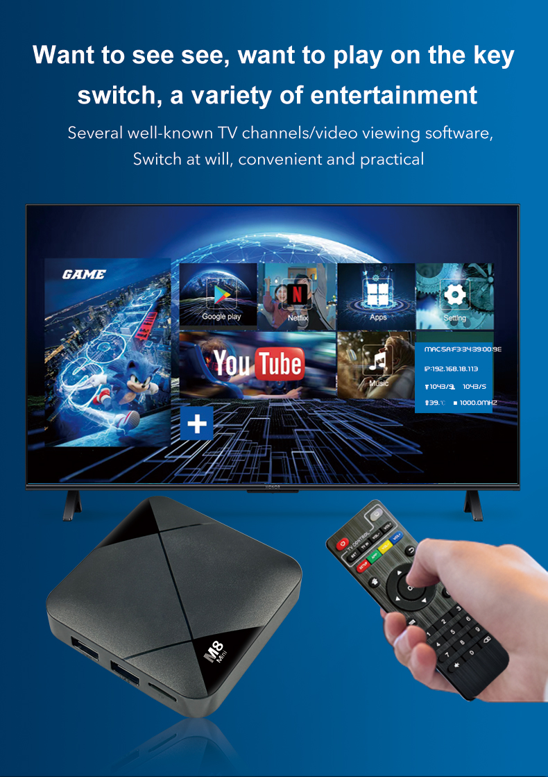 Title 8, M8 Mini tv box S905 Console per videogiochi And...