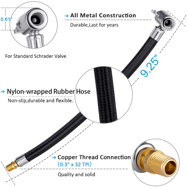 Adattatore Per Gonfiaggio Pneumatici | Prolunga Per Pompa Aria Con Tubo Flessibile 35cm Per Auto E Bici - Foto 9