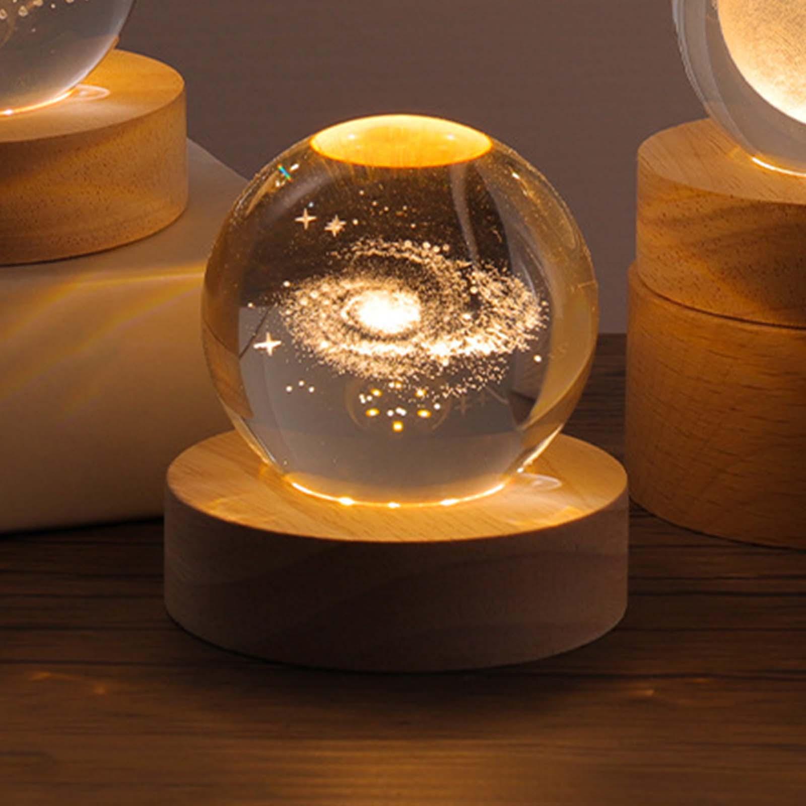 Wood Base Galaxy Crystal Ball Night Light Bedside Lamp LED Lights Gifts for Dorm Bedroom Living Room Boyfriends Women Men