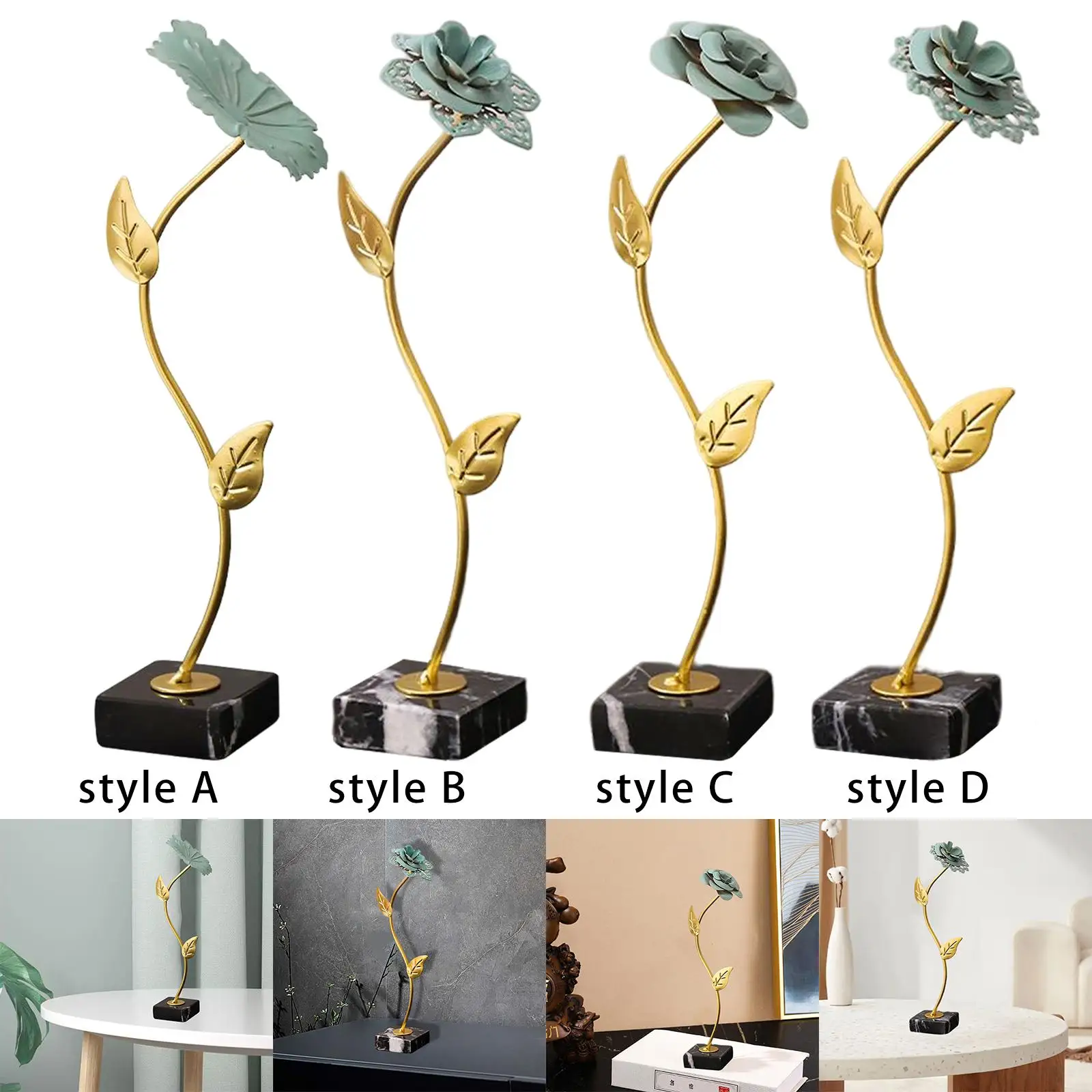 Creative Leaf Statues Handicraft Collectible Metal Ornaments with Base Sculpture for Office Desk Dining Room Decor Photo Props