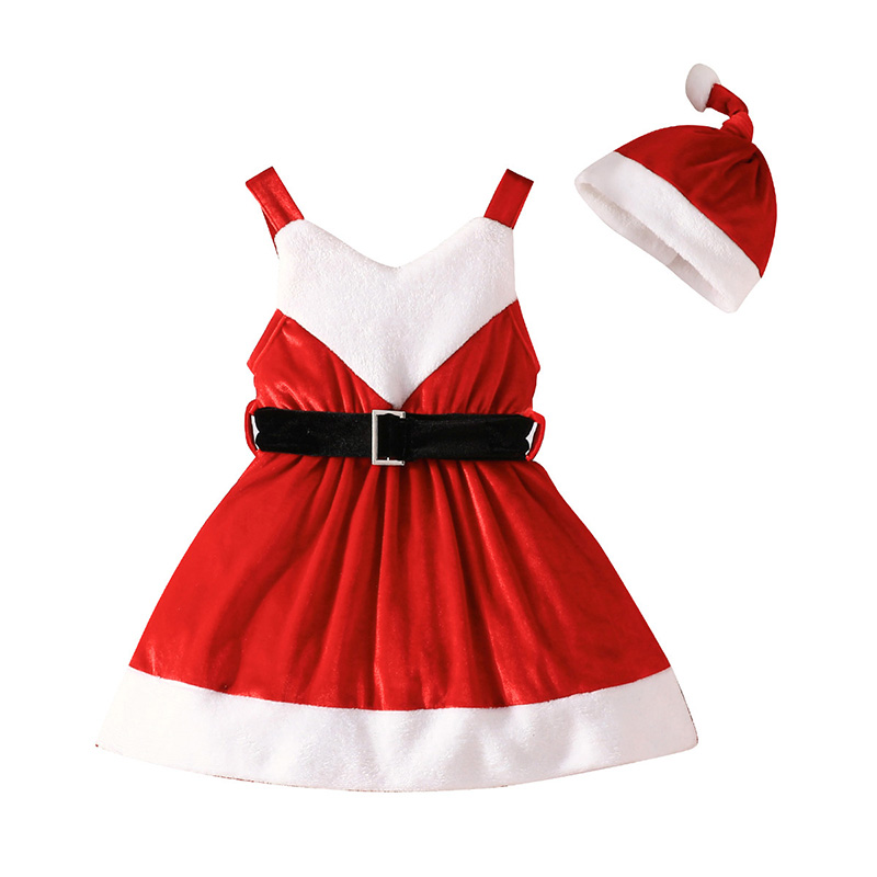 Vestido Infantil Mamãe Noel com Luz de LED + Gorro de Natal