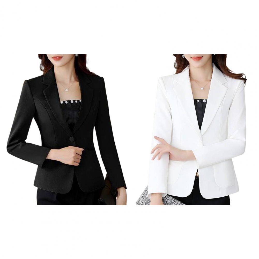 feminino outono blazer cor sólida lapela único botão cardigan quente formal com decote em plus size senhora do escritório negócio terno casaco