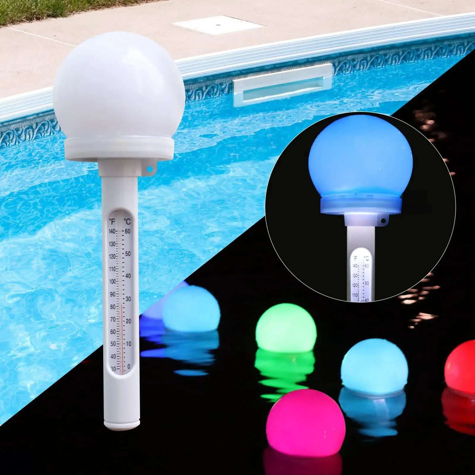 RGB Color Changing Pool Thermometer Floating Digital for Swimming Pool
