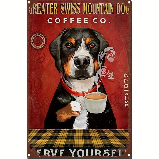 SWISSY 2024 FREE PERSONALIZATION Greater Swiss Mountain Dog Beer Wine Coffee Tea Donut Pool Hall Company graphic art giclee print Signed