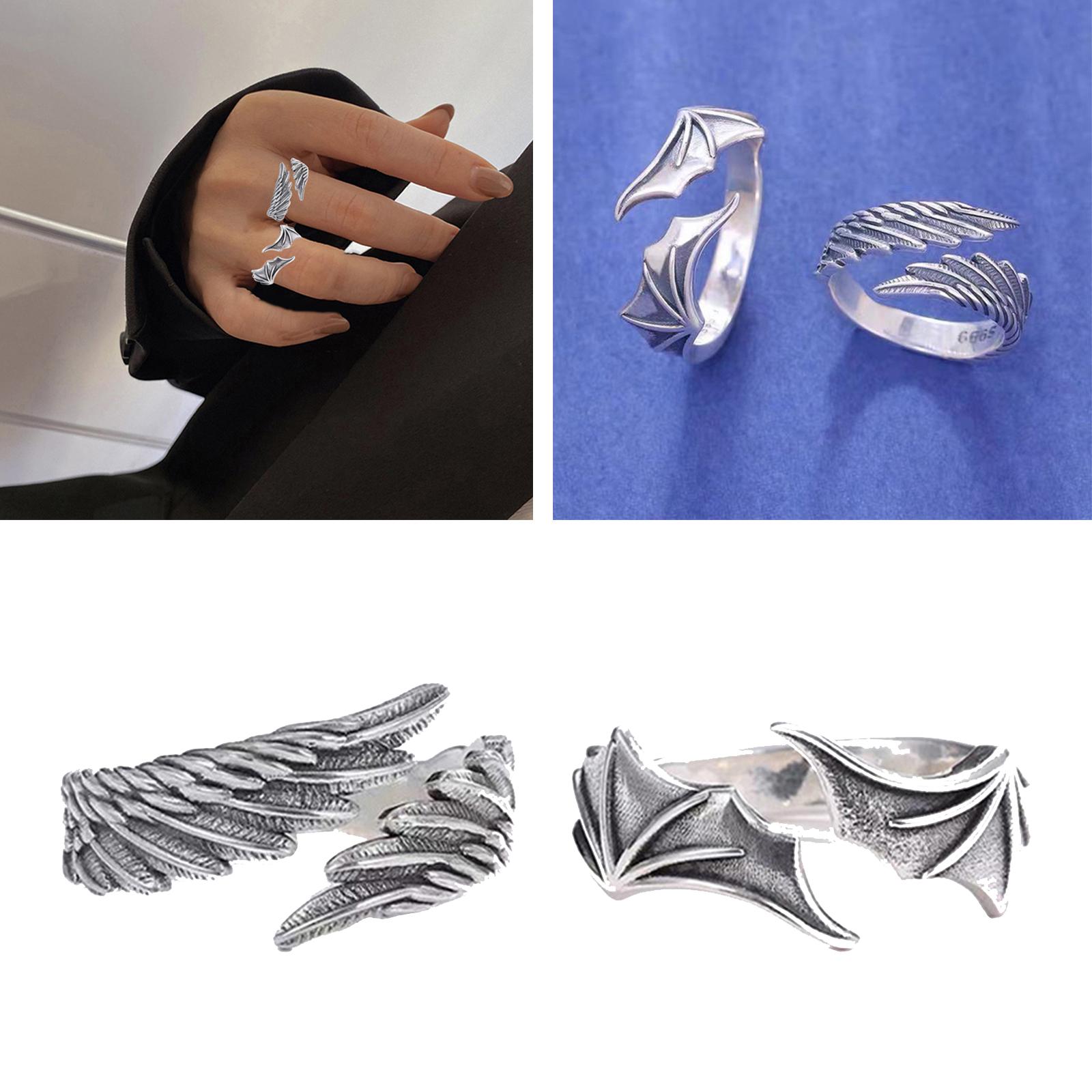 Creative Angel Demon Wing Couples Rings Open Rings for Women Couples Love Friendship