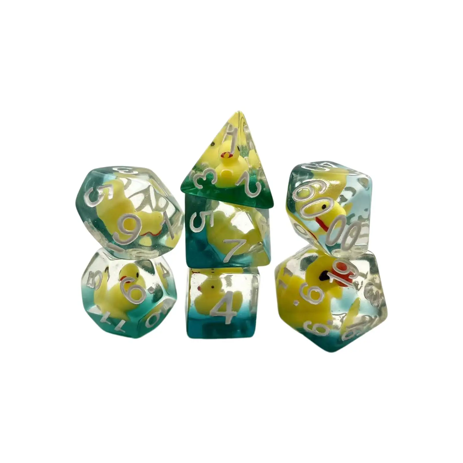 7 Pieces Acrylic Polyhedral Dices Set Filled with Ducks D4 D8 D10 D12 D20 for MTG
