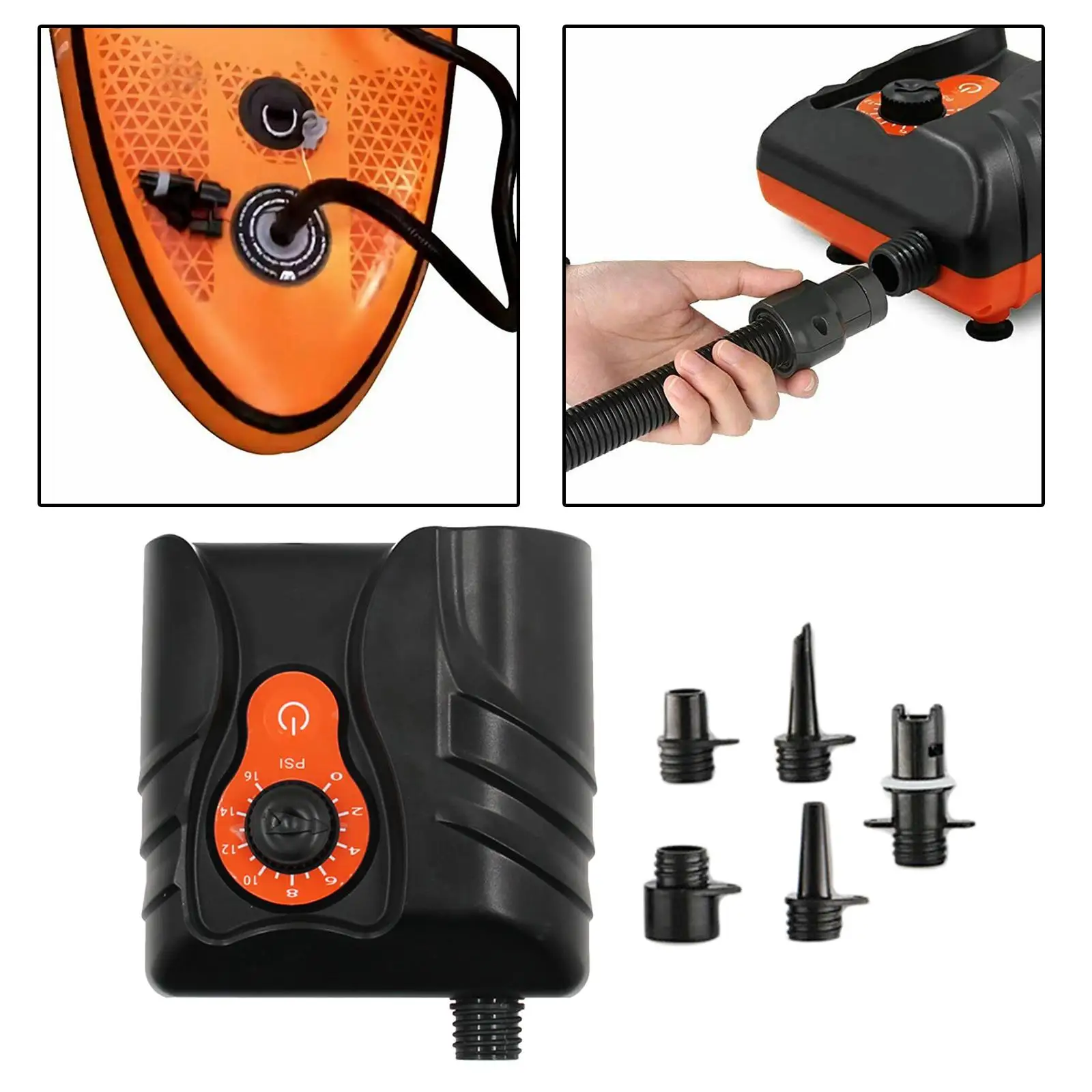 Electric Air Pump    Inflatior 16PSI  Inflator with 6 Adapters  Kayak Airbed Party Equipment