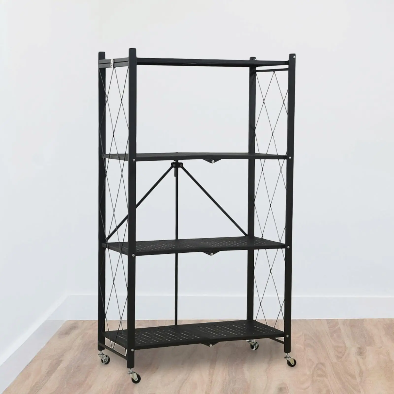 Foldable Bookshelf Display Shelving Units Organization Cart Organizer Corner Shelf Kitchen Cart with Caster Wheels for Home