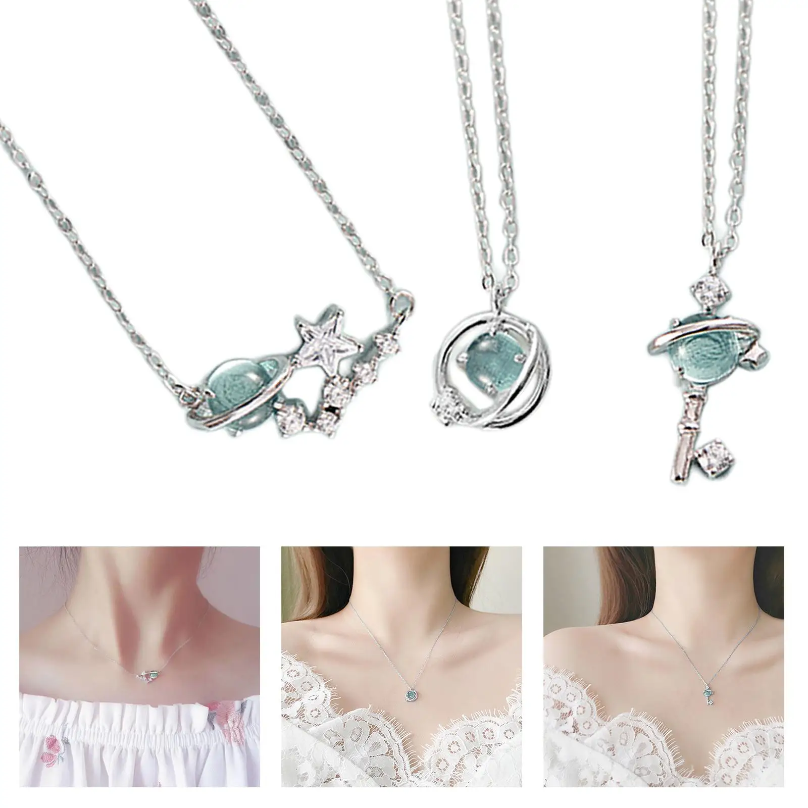 3 pieces Crystal Pendant Earth Stars Moon Natural Pendulum Clavicle Chain Temperament Necklace Chain Jewelry Gifts Women