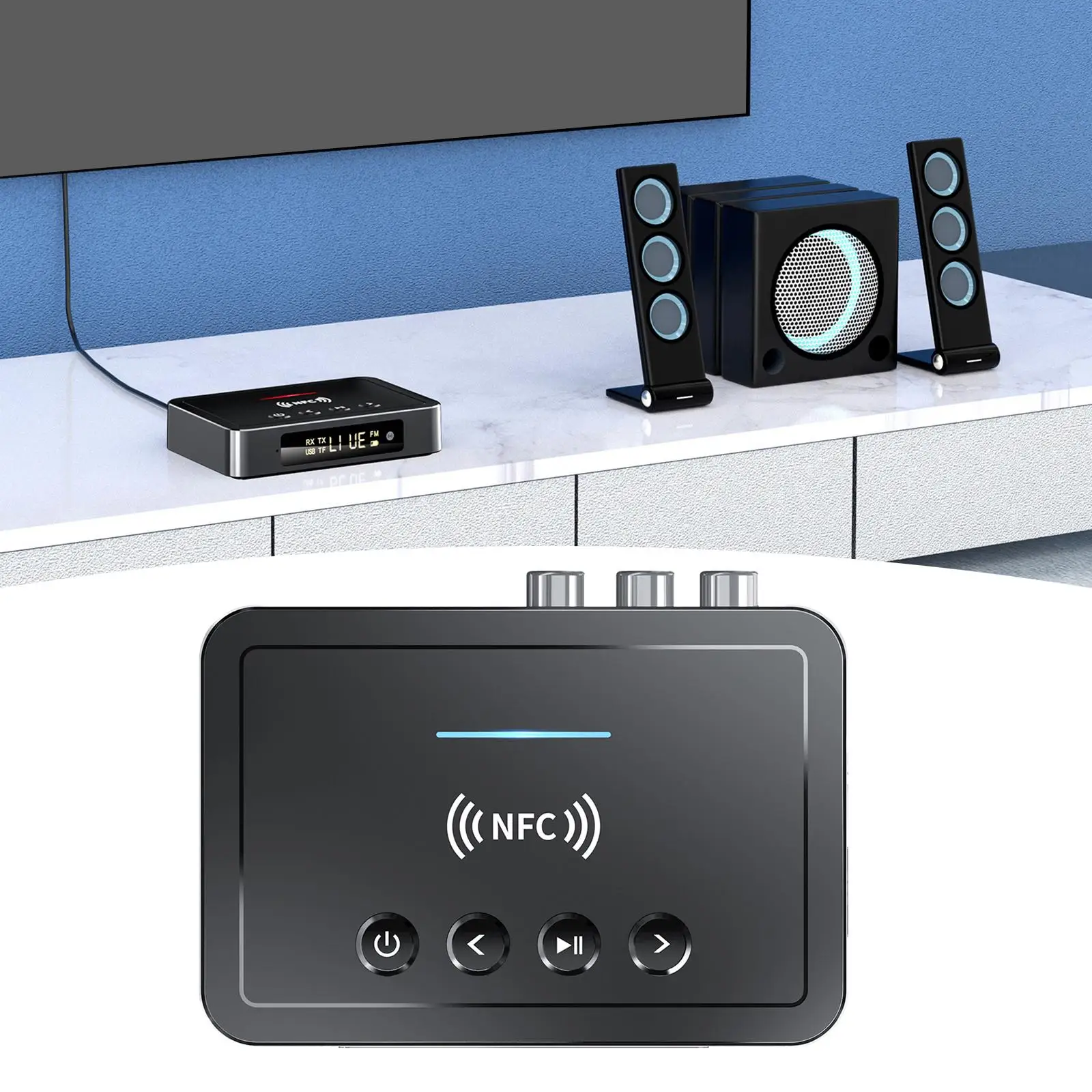 NFC Bluetooth 5.0 Transmitter Receiver 3.5mm AUX RCA with Mic FM Wireless Adapter for PC Speaker TV Headset HiFi Music