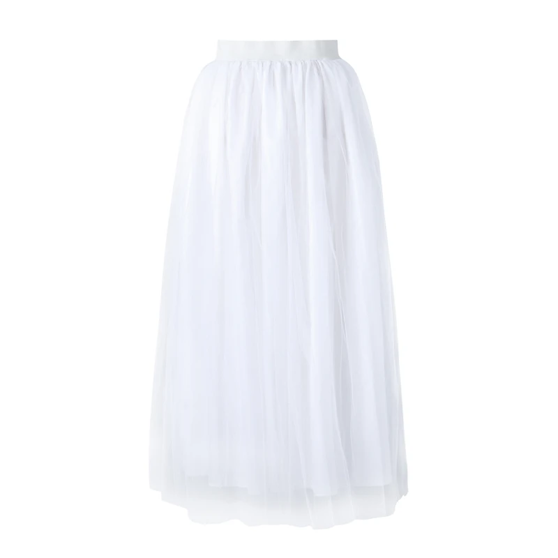 Women Lace Mesh Sheer Layered Tulle Maxi Skirt High Waist Front Split Floor Length Long Skirt Wedding Party Club Evening Skirt