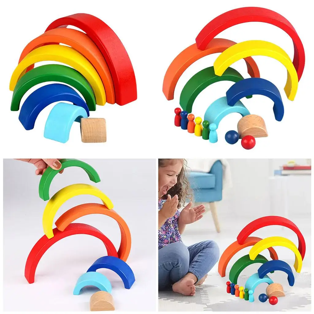 Rainbow Stacker Arch Bridge Blocks Set for Toddler , Expanding The Sensitivity to Colors and Shapes Birthday Gift Educational