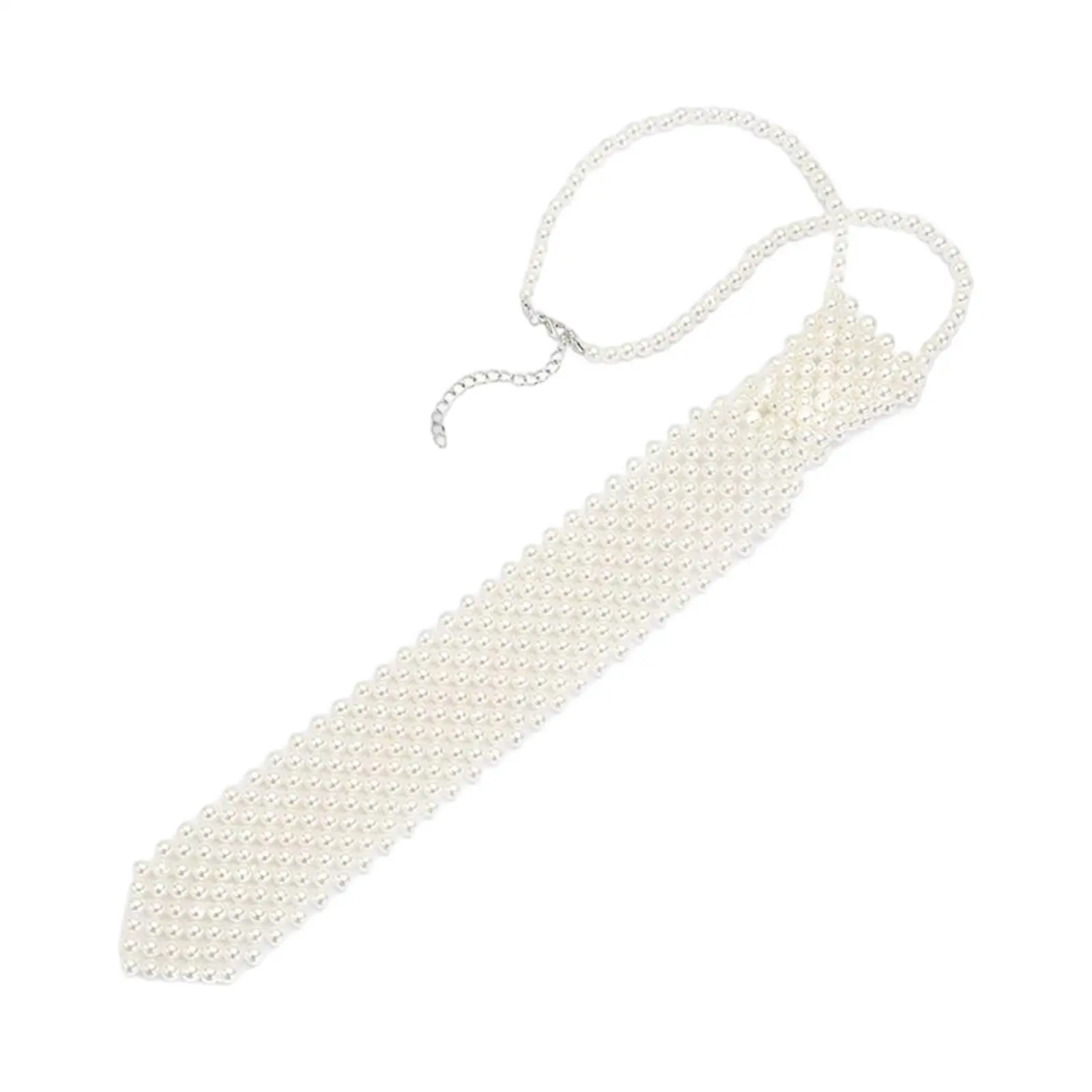 Women Pearl Necklace Necktie Adjustable for Party Christmas Summer