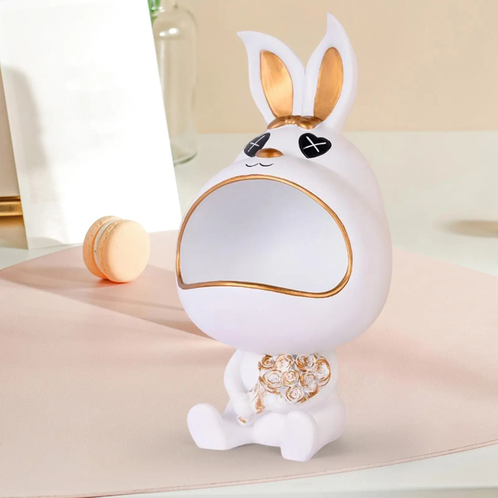 Rabbit Figurine Bunny Statue Resin Sculpture Crafts Organizer Keys Storage Box for Table Dining Room Entrance Holiday Home Decor