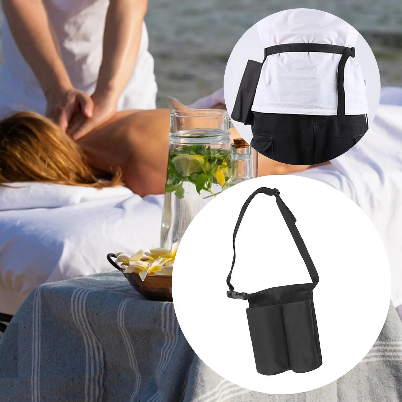 Massage Bottle Bag Multiple Pockets Waist Hanging Soft Adjustable Webbing Belt SPA Comfortable Storage Double Bottles Holster