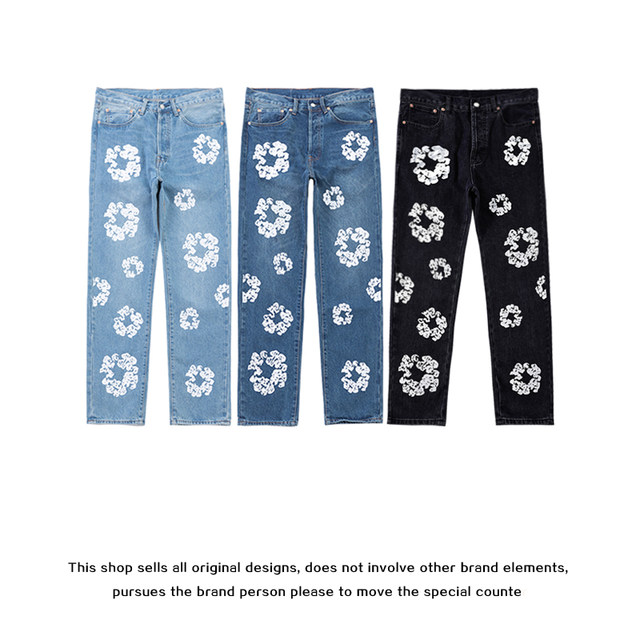 TEARS graphic denim floral Flower Print Kanye Jeans Pants