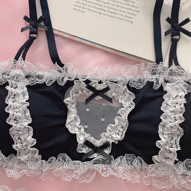 Bras Sets Kawaii Girl Wireless Bra And Panties Cute Underwear Japanese  Lolita Maid Lingerie Black Lace Bralette Sexy Back Closure Set From 14,69 €