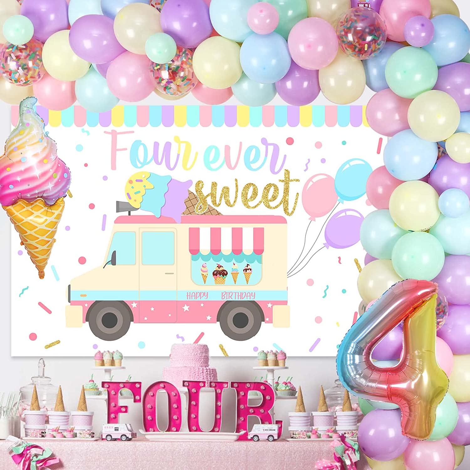 Ice Cream Theme Birthday Party Decorações, 4