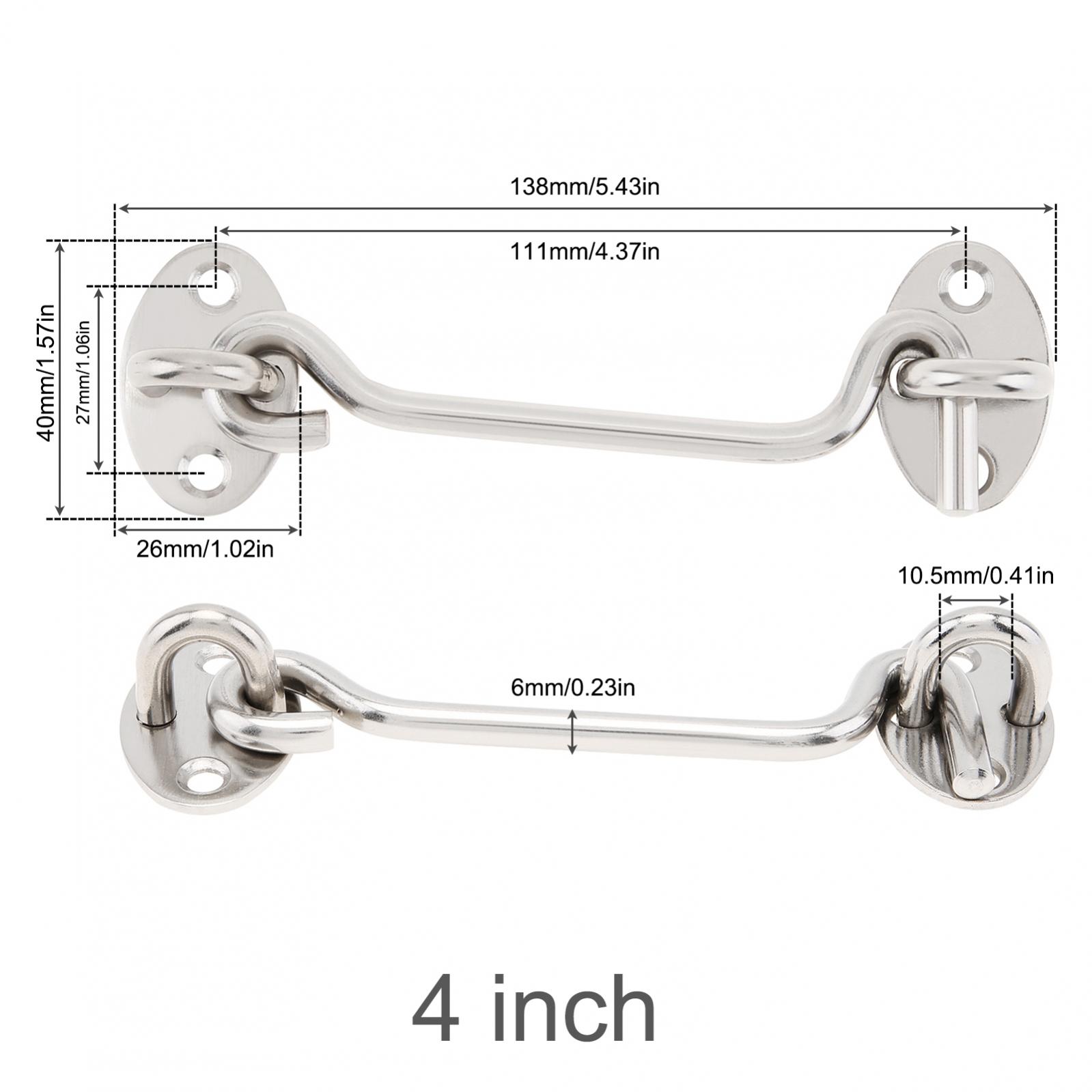 Description Picture 3 of item1 Piece 4 / 6 / 8 Inch Hook and Eye Lock Windproof Hook Thickened Stainless Steel Silver Door Latch for Window / Sliding Door