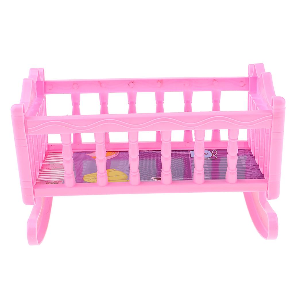 Colorful Girl Dolls Rocking Bed Bedroom Furniture Cradle Bed for 20cm Dolls Decor Pink