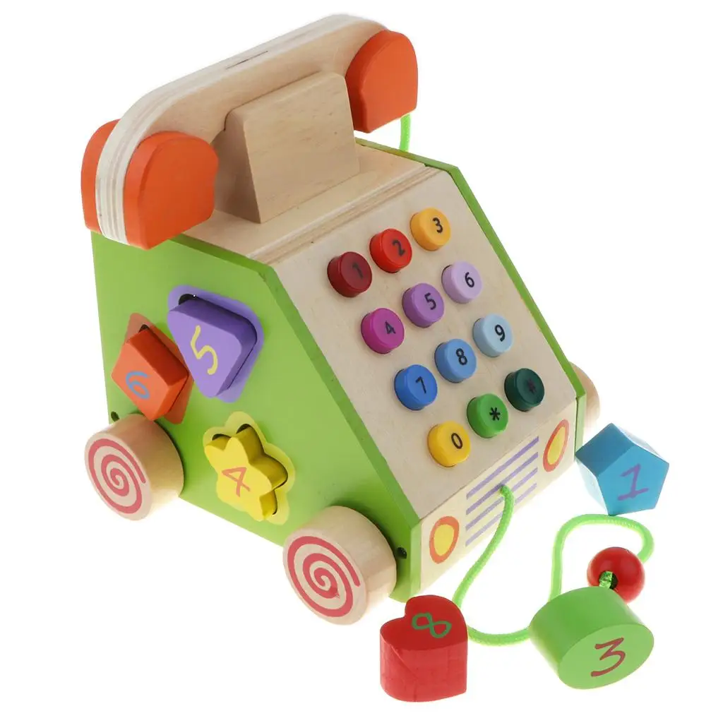 Wooden Pull Along Chatter Pretend Play Toy for Kids Child Activity Center