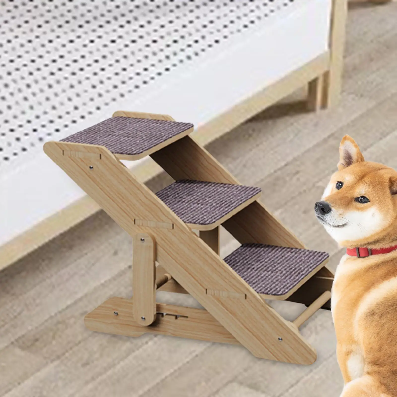 Dog Stairs Ladder 3 Steps Dog Ramp Adjustable Height for Older Cats Soft Accessories Cat Stairs Dog Steps for Sofa Couch Home