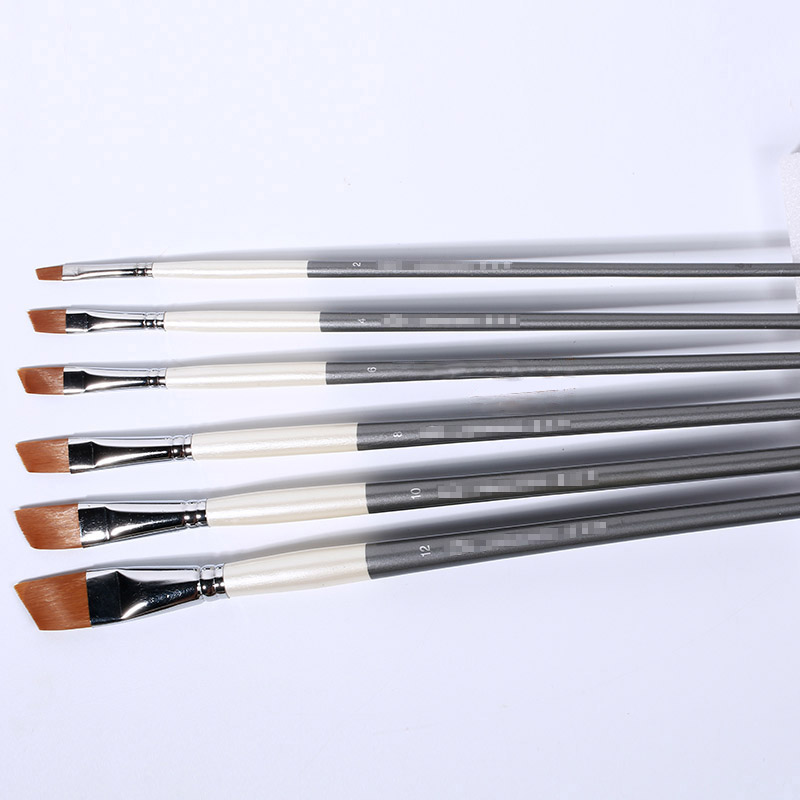 Zhouxinxing Wiesel haar 6 stücke Set Peeling Holz stange Pol Pinsel Ölfarbe Gouache Stift Acryl Pinsel Schräg vorne reihe stift Pinsel – Detail 3