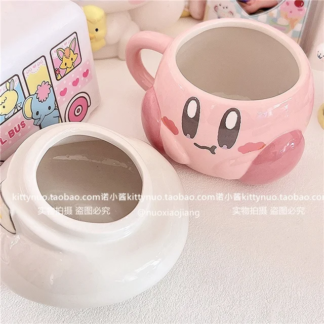 Kirby Ceramic Mug With Cover Figure Wear Hat Milk Modeling
