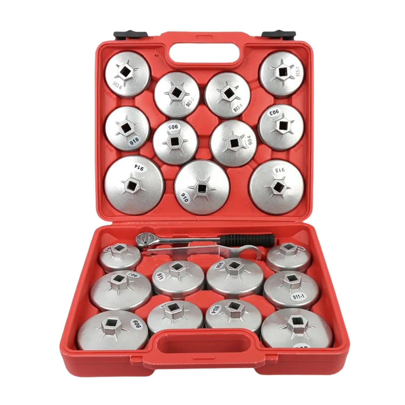 23Pcs Oil Filter Wrench Cup Set with Storage Case Silver Wrench Remover Fit for Audi Auto 901-915 Aluminium Alloy Car Supplies