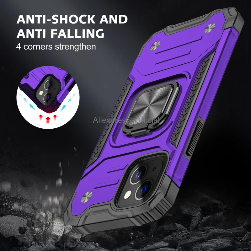 flip phone case Shockproof Armor Kickstand Phone Case For iPhone 13 12 11 Pro Max XS Max XS XR X 7 8 6S Plus Finger Magnetic Ring Hard Holder cell phone dry bag