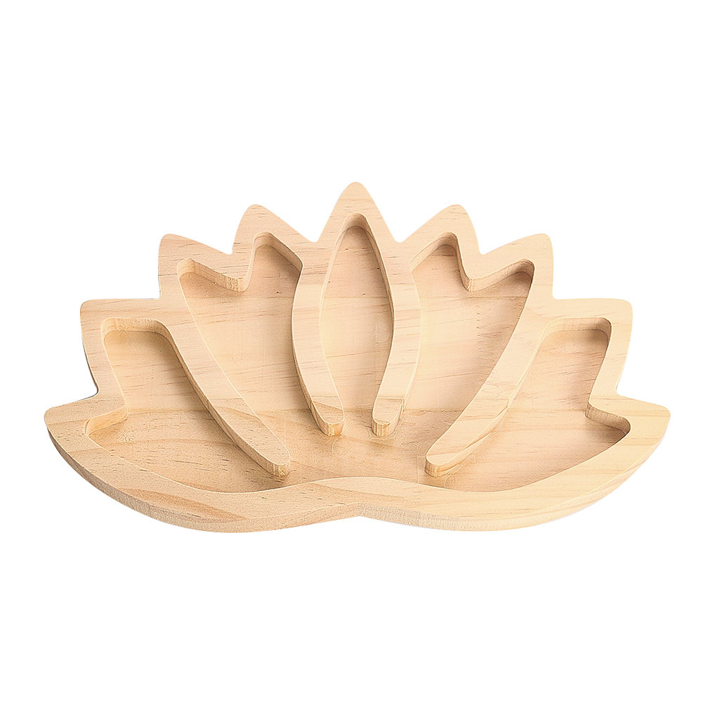 Holz Handwerk Lotus-förmigen Schmuck Display Platte Halskette Ohrringe Tablett Kristall Heils teine Veranstalter stehen Home Decoration – Detail 1