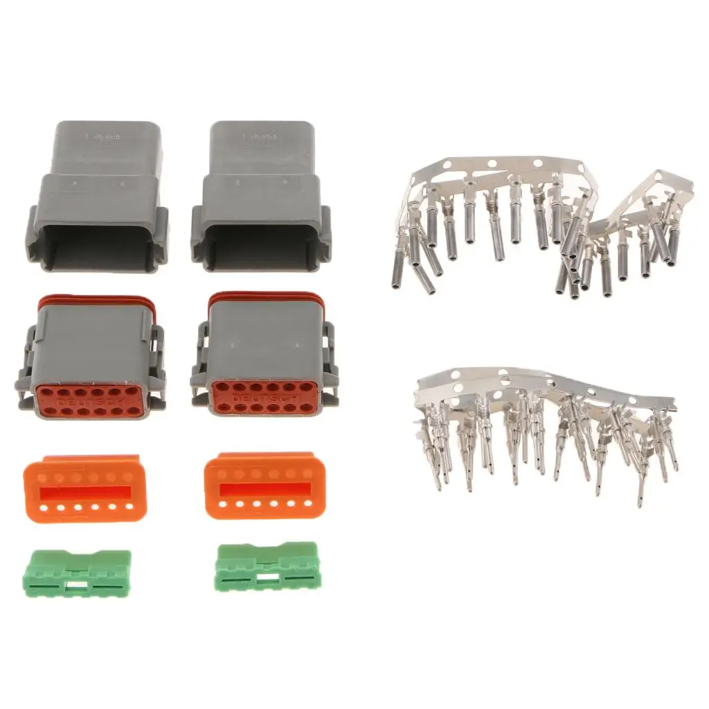 2 Kit 12 Pin Way DT Series Connector Receptacle IP67 Waterproof Heavy Duty Continuous DT06-1204-12P w/ W12P (2Kits, 12Pin)