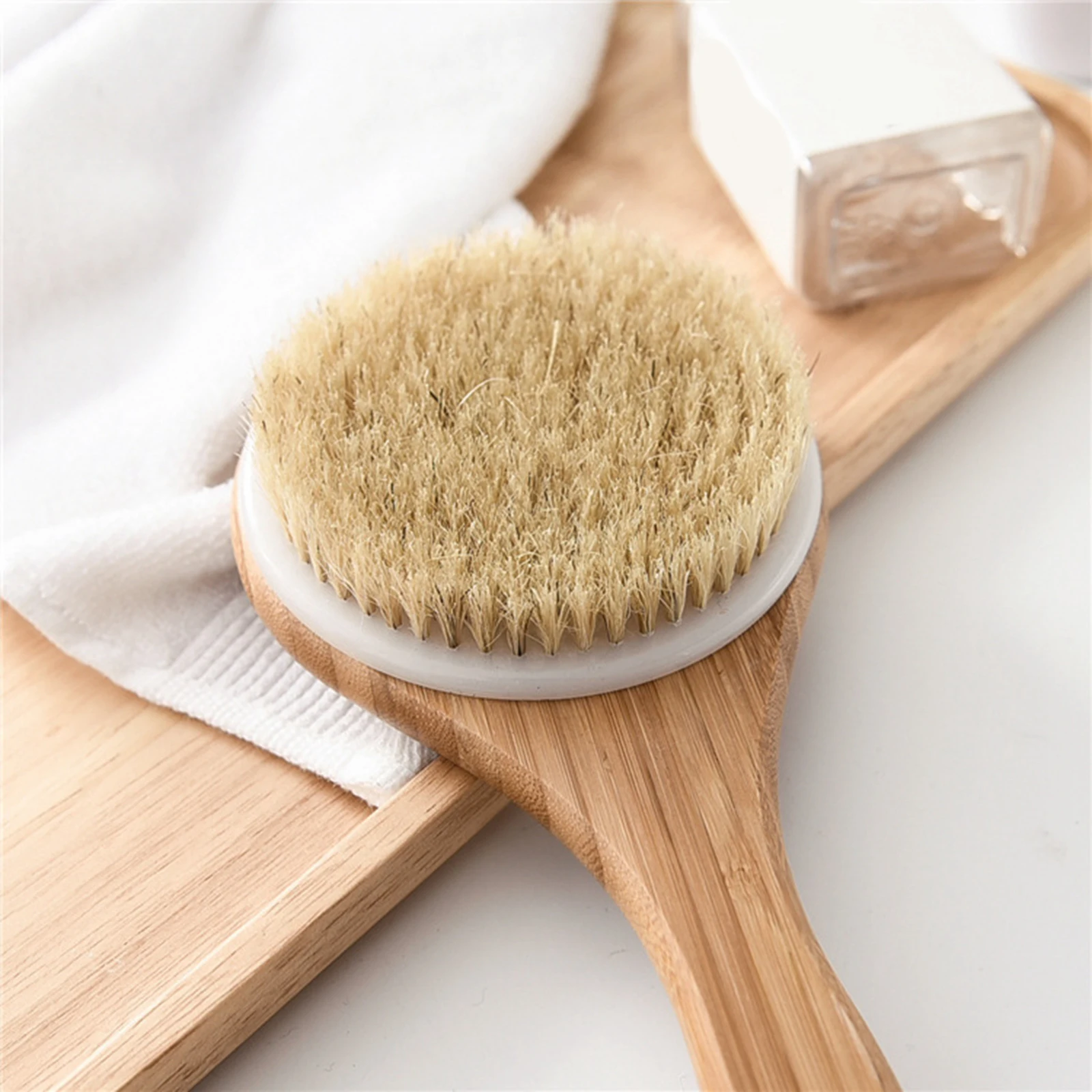 Dry Skin Bath Body Brush Back Scrubber Long Wooden Handle Rope Loop Home