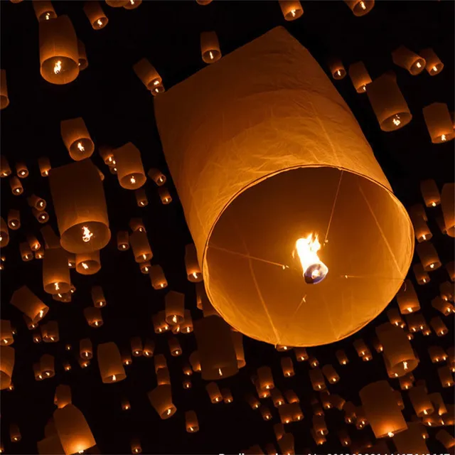 Paper Lanterns Wishing Light Fire Sky Flying Paper Candle Paper Chinese Lanterns for Birthday Wish Party Wedding Decoration-5Pcs