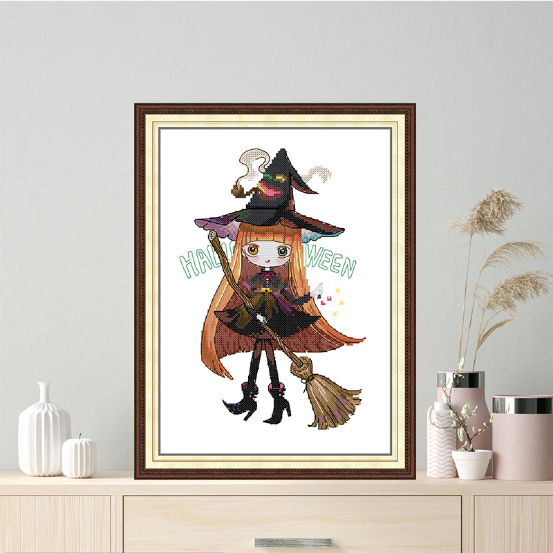 Zauberin Muster Kreuzstich Kit Joy Sunday Aida 16CT 14CT 11CT gezählt bedruckte Leinwand DIY Stickerei Kit Halloween Dekor Neu – Detail 4