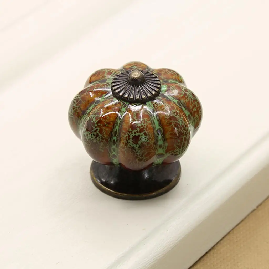 Adorable Small Round Pumpkin Ceramic Cabinet Pull Knobs with Screws, Vintage Drawer Wardrobe Closet Cupboard handle for doors
