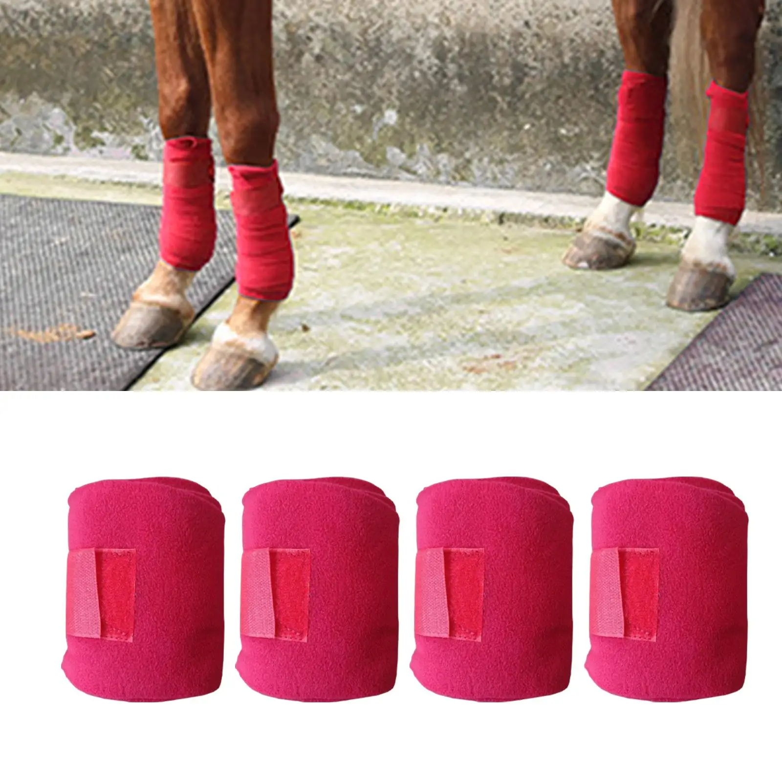 4Pcs Horse Leg Wraps, Soft Plush Horse Splint Support Riding Leg Protection Wraps, Leg Guards Bandages Equestrian Equipment Red