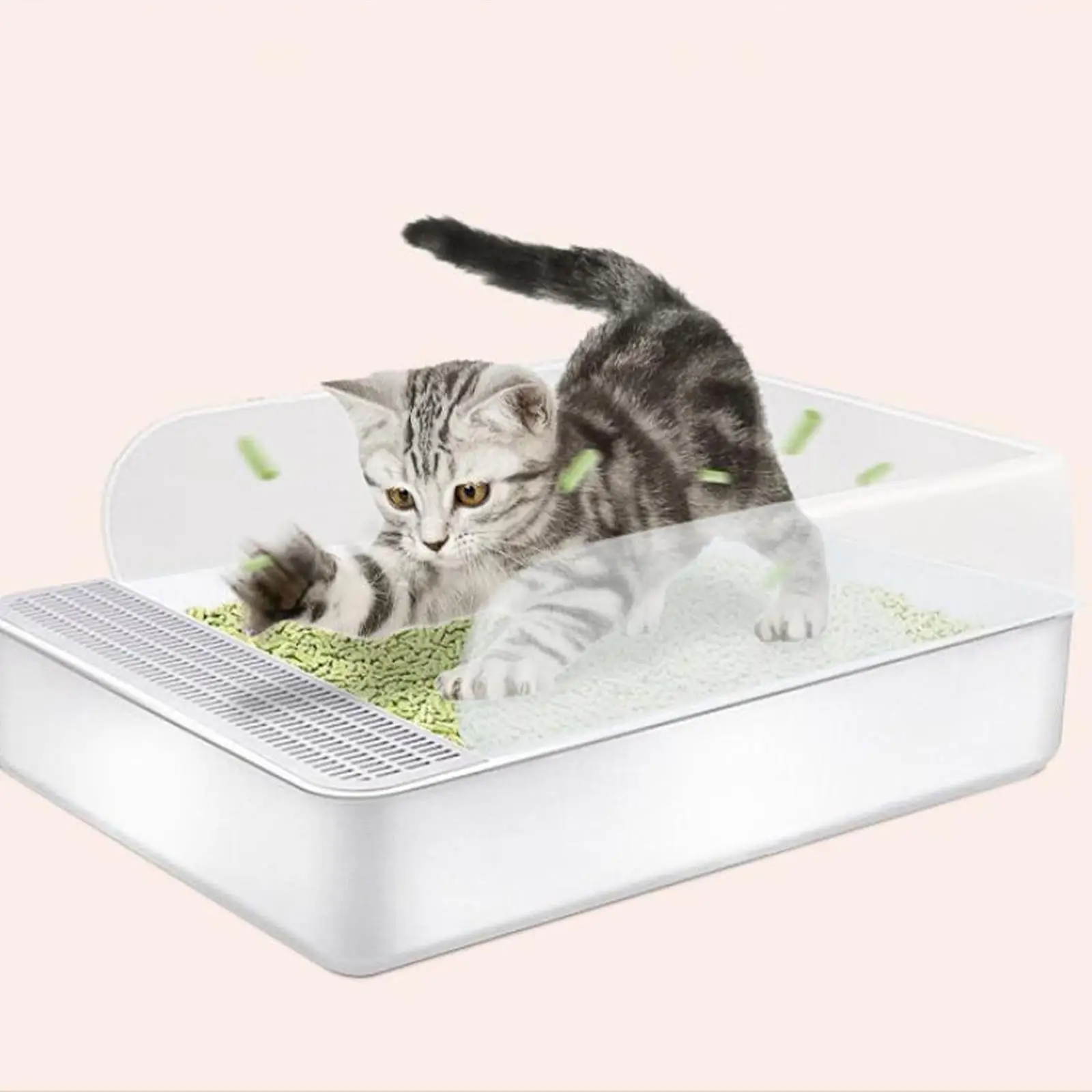 Semi Closed Cat Litter Box with Litter Spoon Cats Litter Pan for Kitten Kitty