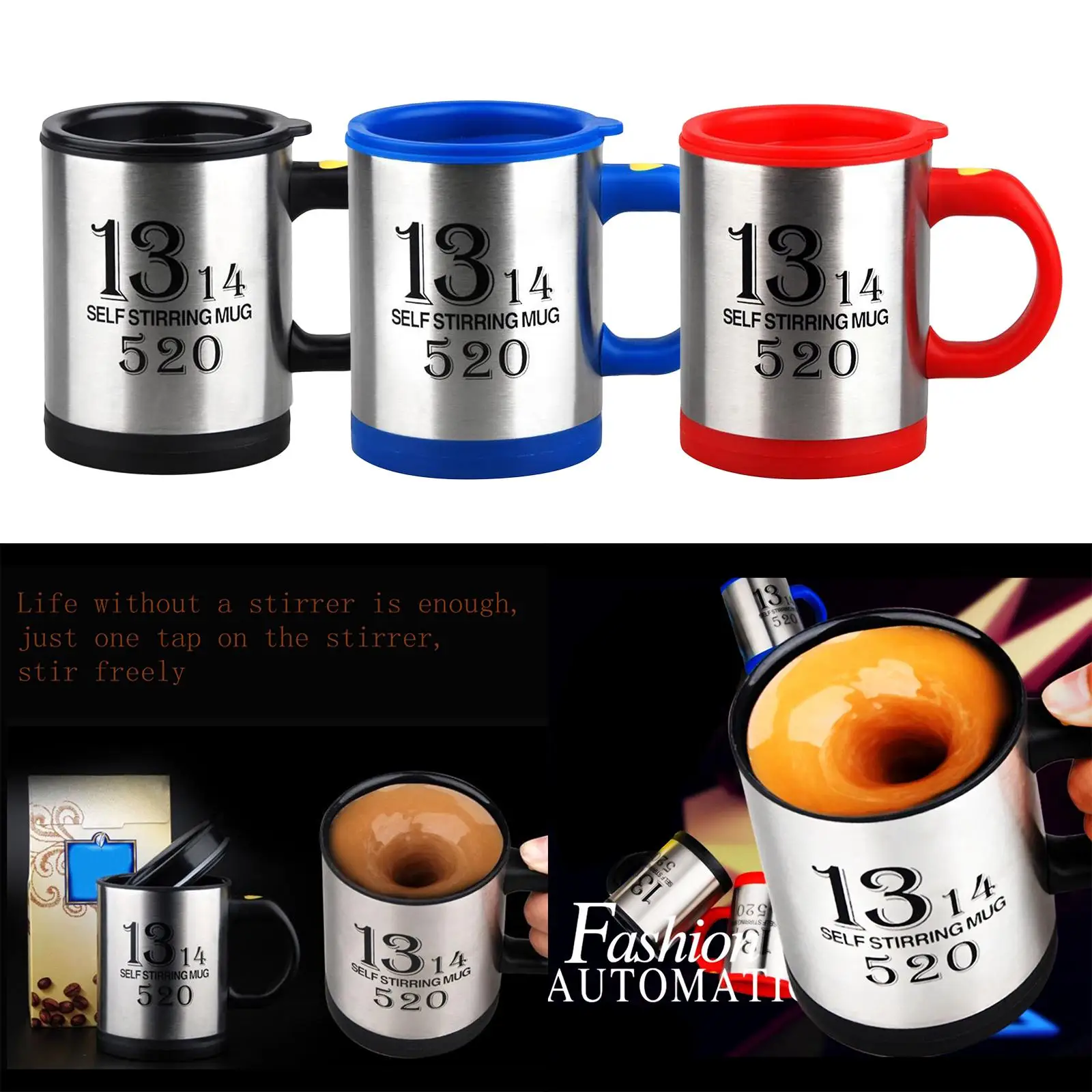 Self Stirring e Mug Stainless Steel Automatic Mixing e Cup with Lid for Home, Office, Travel 400 ml / 13.5