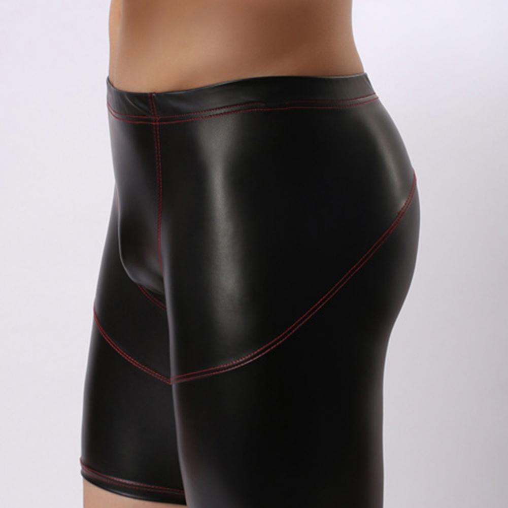 Description Picture 5 of itemSexy Mid-rise U Convex Men Panties Fine Sewing Stitching Hip Lifting Skinny Sexy Solid Color Faux Leather Male Shorts Underpants