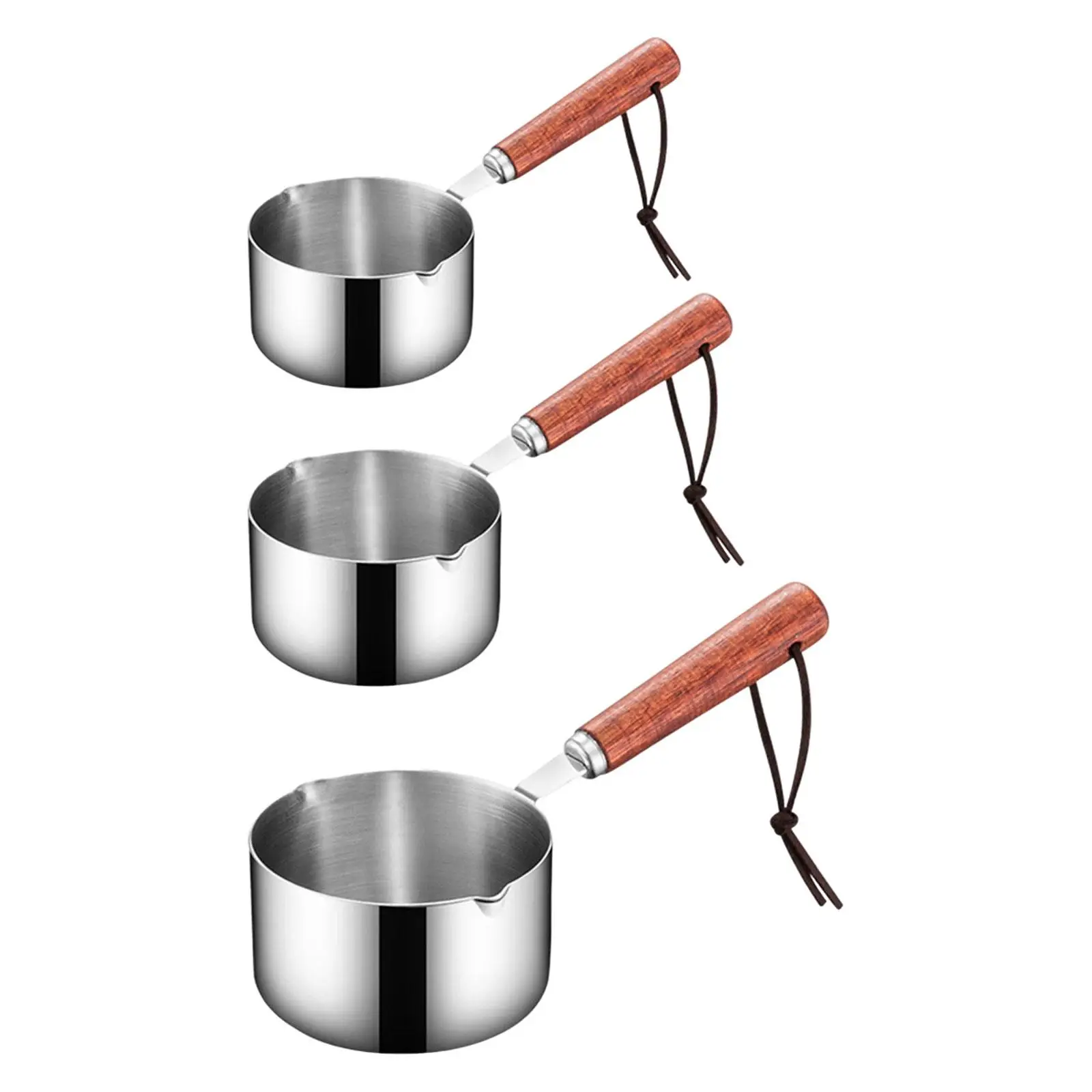 304 Stainless Steel Mini Soup Pot with Wooden Handle Milk Pan Small Saucepan for Burning Oil Reheating Soup Stovetop Camping